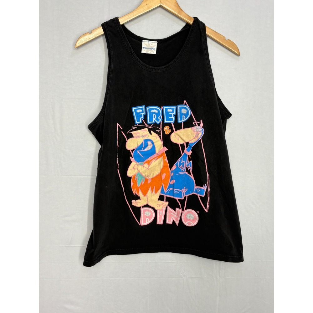 Fred Dino Shirt Men's Black Medium Sleeveless Vintage 90s Paramount Parks‎ Tank